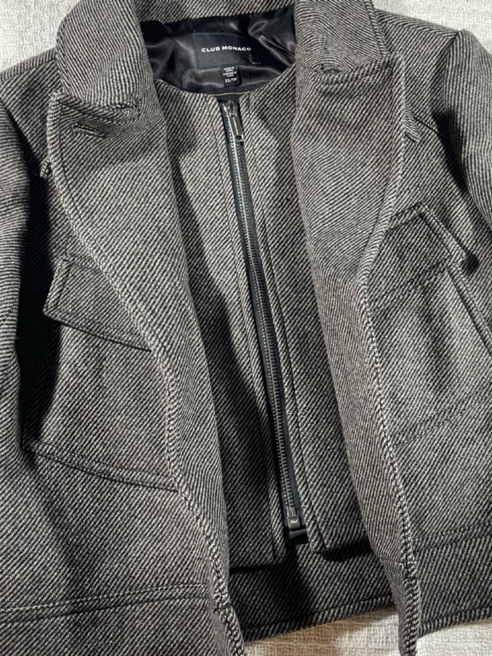 Club Monaco Charcoal Gray Tweed Pocket Jacket